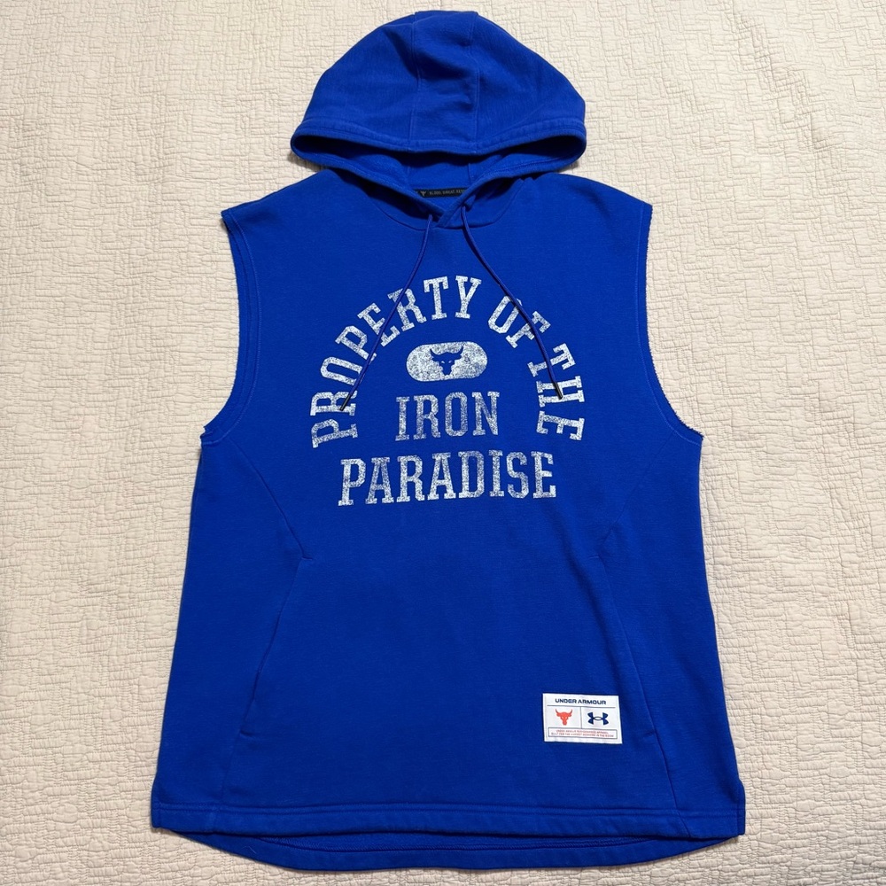 Under Armour Project Rock Charged Sleeveless Fleece Hoodie Blue Men's Size Large
